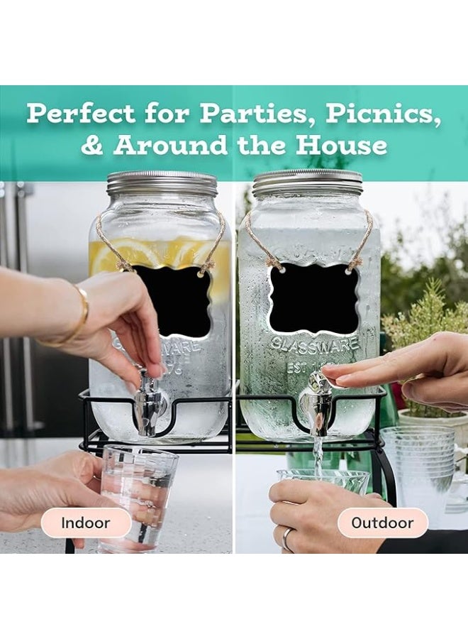 Xboat Glass Drink Dispenser for Parties - Set of 2-1 Gallon Halloween Drink Dispenser with Stand, Glass Water Dispenser Countertop for Weddings, Sun Tea Jar, Lemonade & Laundry Detergent Dispenser - Image 4
