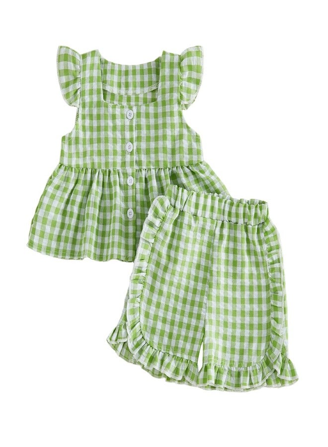 Yoawdats Toddler Baby Girl Summer Clothes Ruffle Sleeveless Shirts Tank Tops Infant Girl Cute Bloomers Shorts Set Outfits (Green ruffle, 6-12 Months) - Image 1