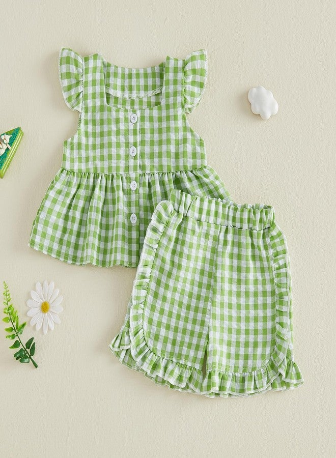 Yoawdats Toddler Baby Girl Summer Clothes Ruffle Sleeveless Shirts Tank Tops Infant Girl Cute Bloomers Shorts Set Outfits (Green ruffle, 6-12 Months) - Image 2