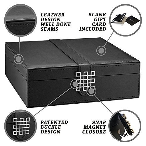Glenor Co 28 Section Jewelry Box - 2 Layer - Buckle Snap & Magnet Closure - Large Mirror - Pu Leather - Black - Jewelry Organizer for Women & Girls - Holder for Earring Ring Necklace & Bracelet - Image 3