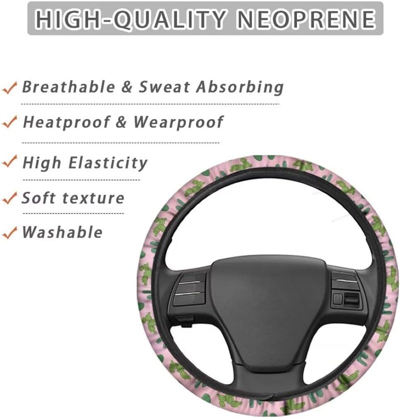 Car Steering Wheel Cover for Women and Men,Non-Slip Breathable Steering Wheel,Universal 14.5"-15" Fit for Cars and SUVs(Pink and Cactus) - Image 4