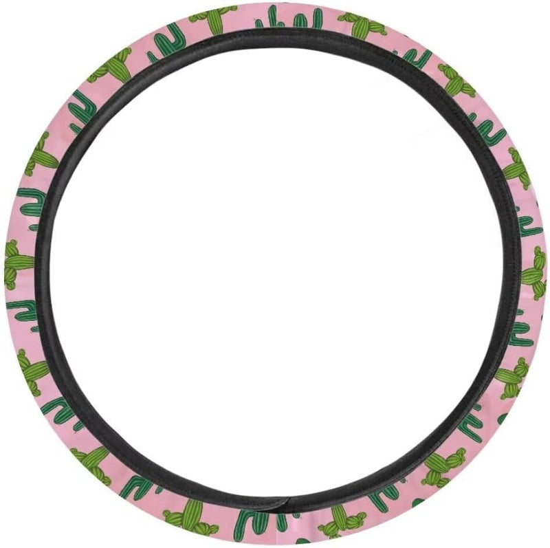 Car Steering Wheel Cover for Women and Men,Non-Slip Breathable Steering Wheel,Universal 14.5"-15" Fit for Cars and SUVs(Pink and Cactus) - Image 2