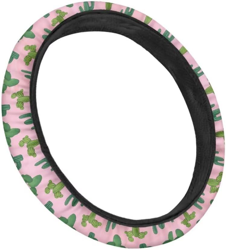 Car Steering Wheel Cover for Women and Men,Non-Slip Breathable Steering Wheel,Universal 14.5"-15" Fit for Cars and SUVs(Pink and Cactus) - Image 3
