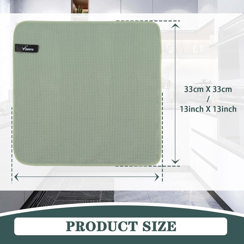 VIVOTE 4Pcs Microfibre Dish Cloth High Absorbent Tea Towel Quick Dry Cleaning Cloth, Machine Washable Rags, Super Soft Microfibre Small T Towels For Kitchen Green 33x33cm 280gsm - Image 2