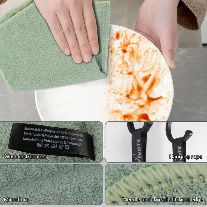 VIVOTE 4Pcs Microfibre Dish Cloth High Absorbent Tea Towel Quick Dry Cleaning Cloth, Machine Washable Rags, Super Soft Microfibre Small T Towels For Kitchen Green 33x33cm 280gsm - Image 4