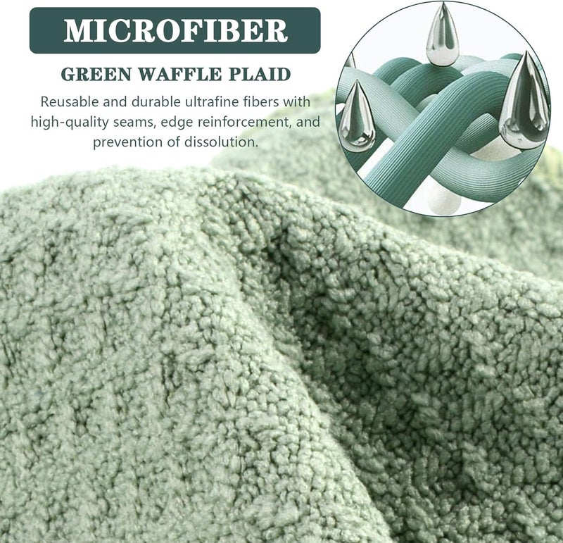 VIVOTE 4Pcs Microfibre Dish Cloth High Absorbent Tea Towel Quick Dry Cleaning Cloth, Machine Washable Rags, Super Soft Microfibre Small T Towels For Kitchen Green 33x33cm 280gsm - Image 3