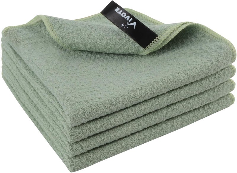 VIVOTE 4Pcs Microfibre Dish Cloth High Absorbent Tea Towel Quick Dry Cleaning Cloth, Machine Washable Rags, Super Soft Microfibre Small T Towels For Kitchen Green 33x33cm 280gsm - Image 1