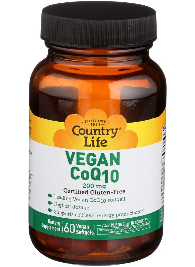 كانتري لايف Country Life Simply CoQ10، يدعم وظائف القلب، 200 مجم، 60 كبسولة هلامية نباتية، معتمد خالٍ من الغلوتين، معتمد نباتيًا  - Image 1