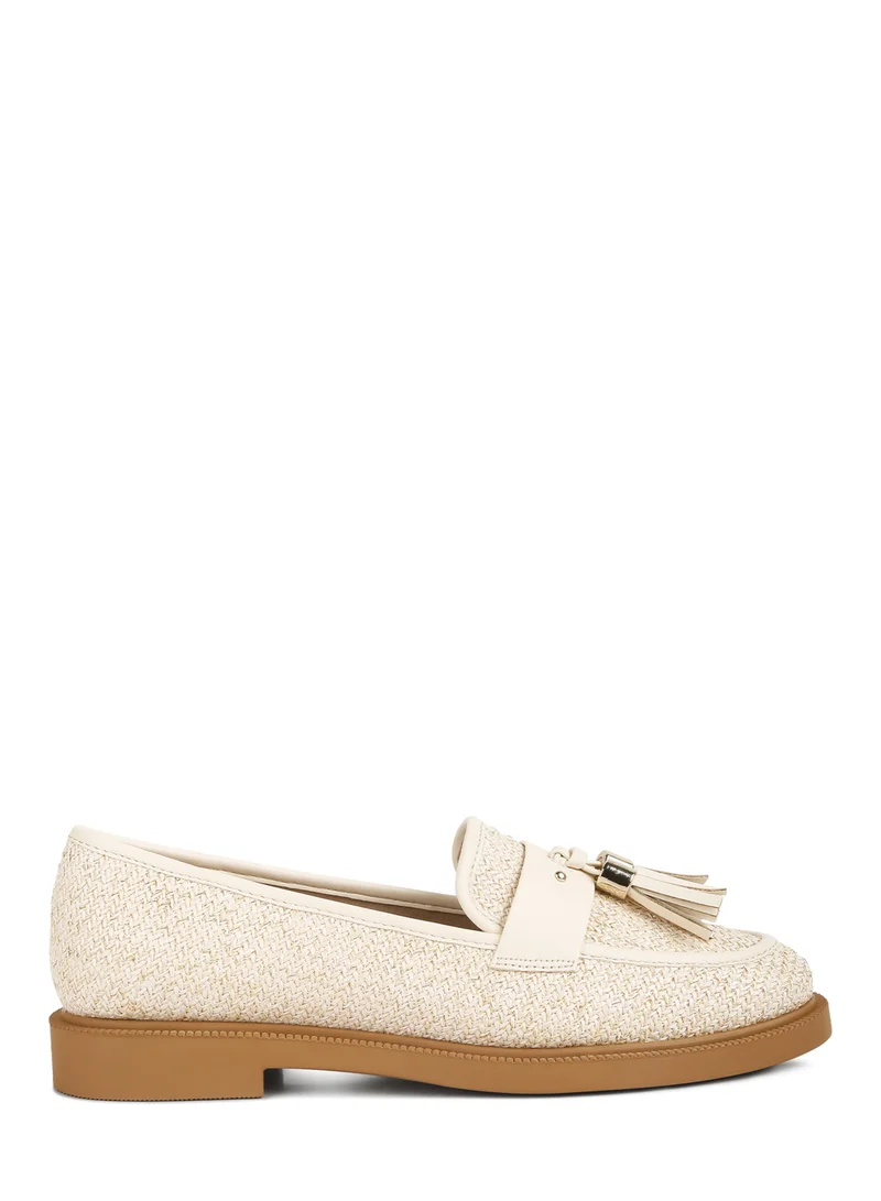 London Rag Tassels Detail Flat Loafers in Cream