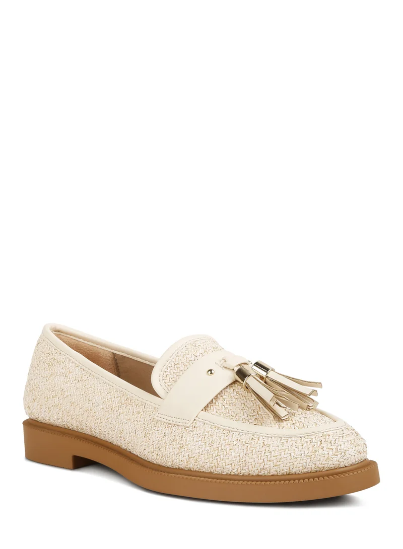 London Rag Tassels Detail Flat Loafers in Cream