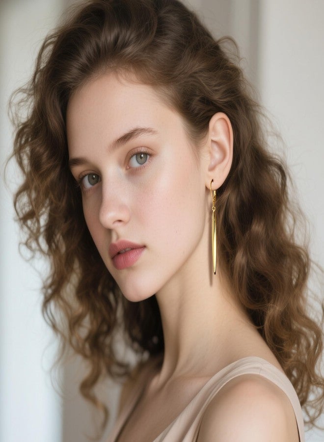 أليكس كرافت أقراط أليكس كرافت طويلة متدلية ذهبية للنساء، مضادة للحساسية، مطلية بذهب عيار 14 قيراط، بتصميم بسيط وأنيق، خفيفة الوزن، مناسبة للارتداء اليومي، هدية مثالية. - Image 3