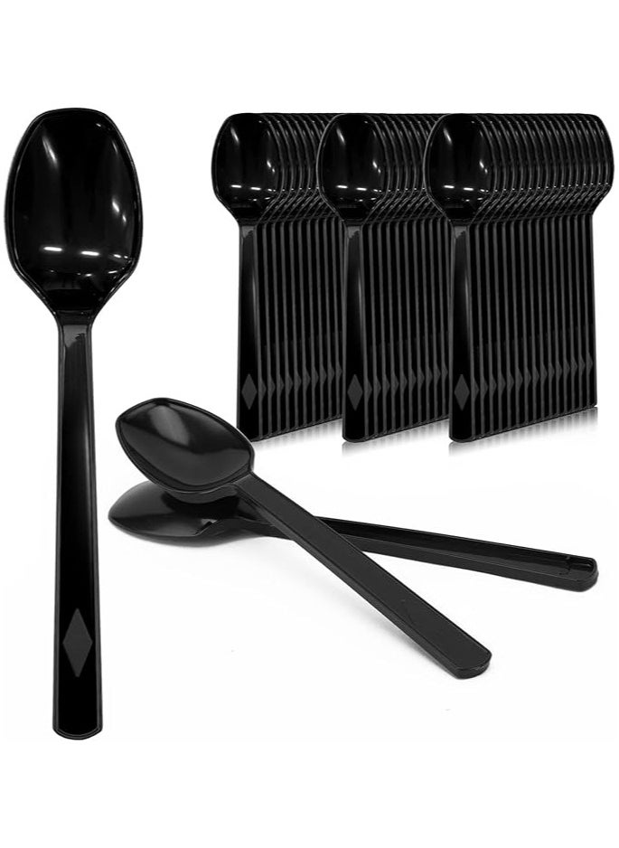 JoyousSto 50-Piece Disposable Spoon Set Black Soup Spoons Chocolate Coffee Flavor Ice Cream, Dessert Spoons for Party  - Image 1