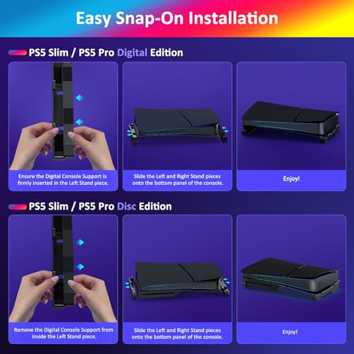NexiGo Horizontal Stand for New PS5 Slim and Pro Console Minimalist Design Base Stand for PS5 Accessories Compatible with PlayStation 5 SlimPro Disc Digital Editions Black - Image 3