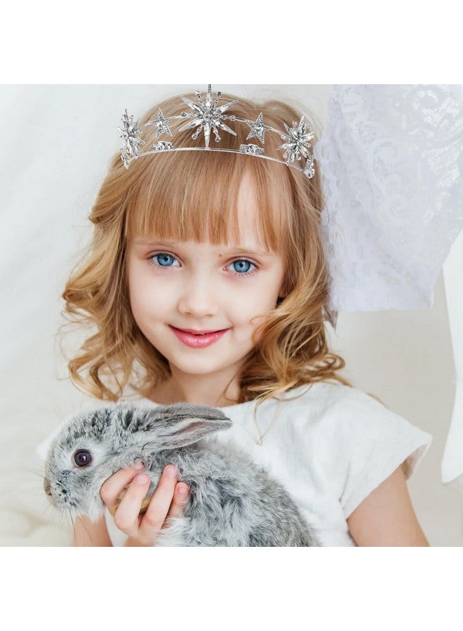 مينكيسي تاج زفاف من Minkissy مرصع بأحجار الراين على شكل نجمة، تاج زفاف من أحجار الراين على شكل نجمة، عصابة رأس زفاف من الكريستال باللون الفضي - Image 5