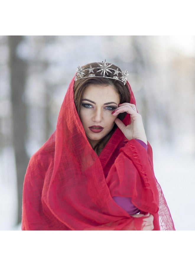 مينكيسي تاج زفاف من Minkissy مرصع بأحجار الراين على شكل نجمة، تاج زفاف من أحجار الراين على شكل نجمة، عصابة رأس زفاف من الكريستال باللون الفضي - Image 4