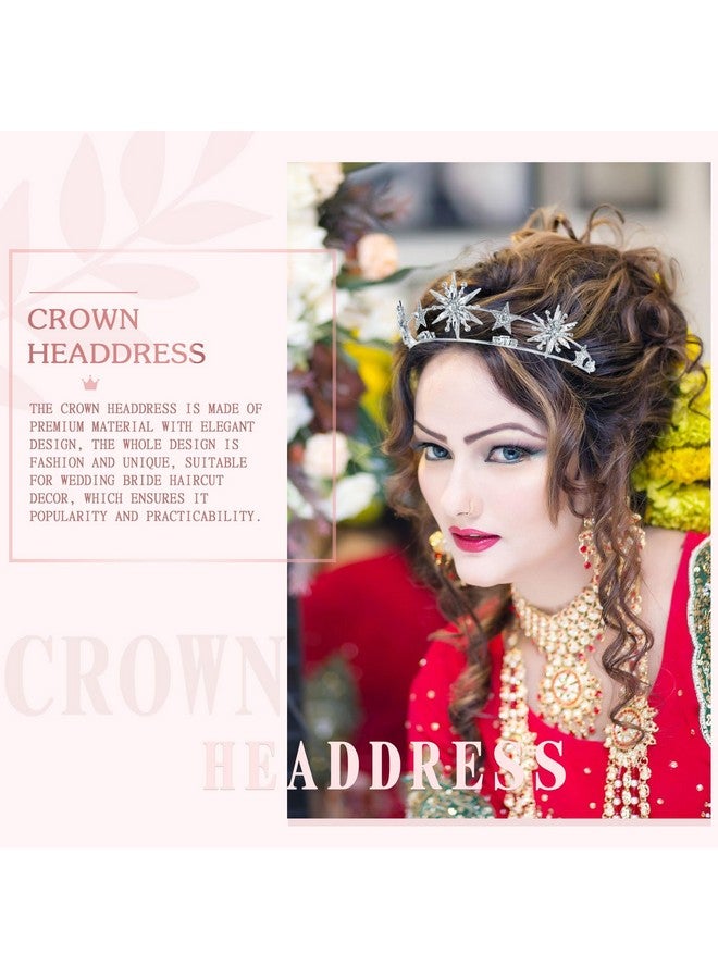 مينكيسي تاج زفاف من Minkissy مرصع بأحجار الراين على شكل نجمة، تاج زفاف من أحجار الراين على شكل نجمة، عصابة رأس زفاف من الكريستال باللون الفضي - Image 3