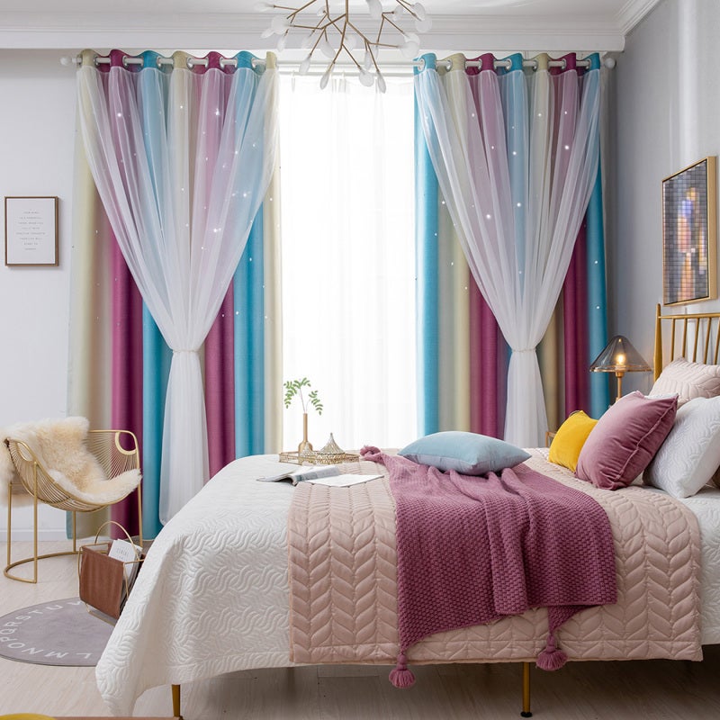 ستائر غموض 134 سم × 210 سم بنفسجي تصميم الحوالب البلاستيكية لغرف النوم - ستائر بنية جينز عالية الجودة مع طبقة شعرية مخطط متدرج لغرف النوم والغرفة المعيشة والمدرسة وغرف أطفال النوم - Image 4