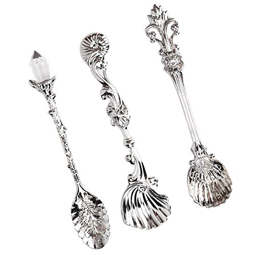 Fdit Vintage Coffee Spoons Set 3Pcs Dessert Spoons Royal Metal Carved Teaspoons for Kitchen Dining Bar and Tea Parties