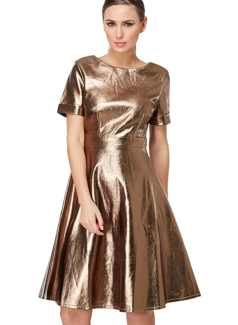 Little Mistress Gold Skater Dress