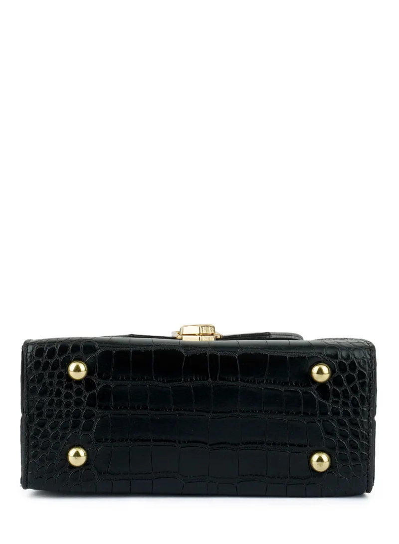 London Rag Black Croc faux Leather Sling Bag