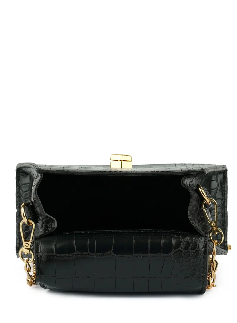 London Rag Black Croc faux Leather Sling Bag