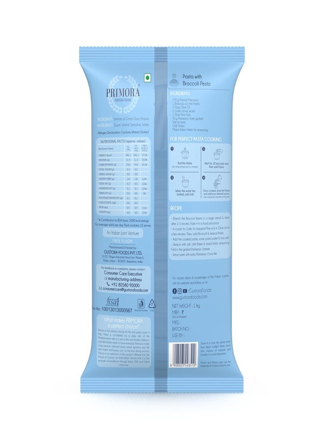 Gustora Primora Macaroni Pasta 1Kg I Made of Durum Wheat Semolina I No Maida I Vegetarian I Rich in Protein & Fibre I Zero Cholesterol I Cooking Time 10 Min (1KG) - Image 3