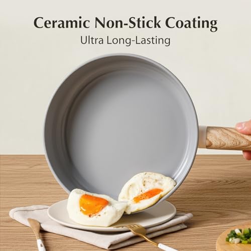 KOCH SYSTEME CS Non Stick Frying Pans Set 3 Piece, Nonstick Ceramic Frying Pans Heat-Resistant Handle, 8" 9.5" 11" Non Toxic Cooking Pan Set, Induction Compatible Skillet, Dishwasher Safe, Cream White - Image 2