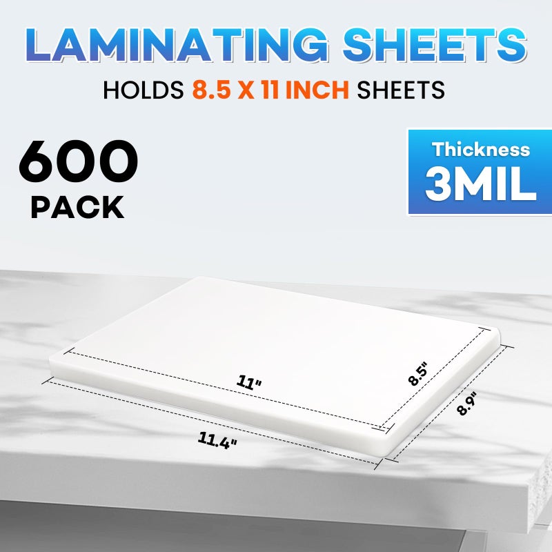 FURWEY 600 Pack Laminating Sheets, Holds 8.5 x 11 Inch Sheets, 3 mil, 8.9" x 11.4" Thermal Laminating Pouches Lamination Sheet Paper for Laminator, Clear, Letter Size, Office and School Supplies - Image 2