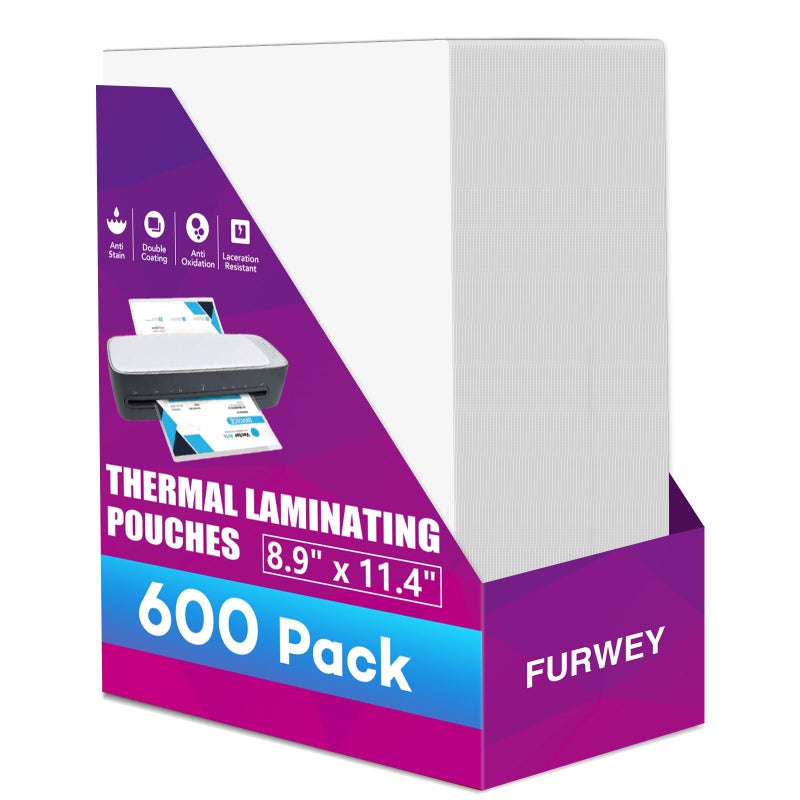 FURWEY 600 Pack Laminating Sheets, Holds 8.5 x 11 Inch Sheets, 3 mil, 8.9" x 11.4" Thermal Laminating Pouches Lamination Sheet Paper for Laminator, Clear, Letter Size, Office and School Supplies - Image 1