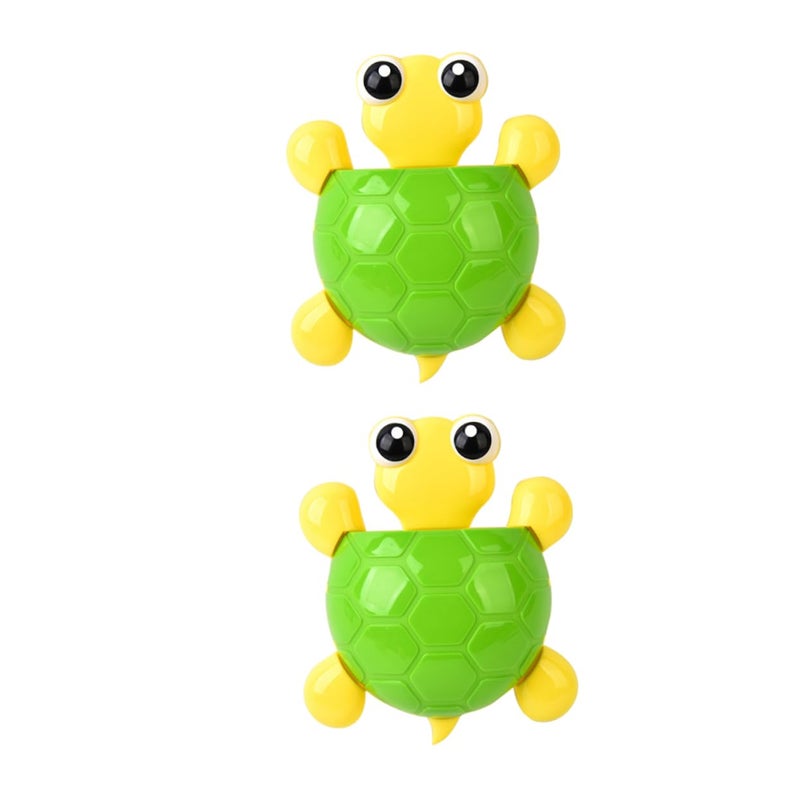 Green Turtle Suction Cup Toothbrush Holder Rack 2 Pack Bathroom Organizer Storage - Image 2