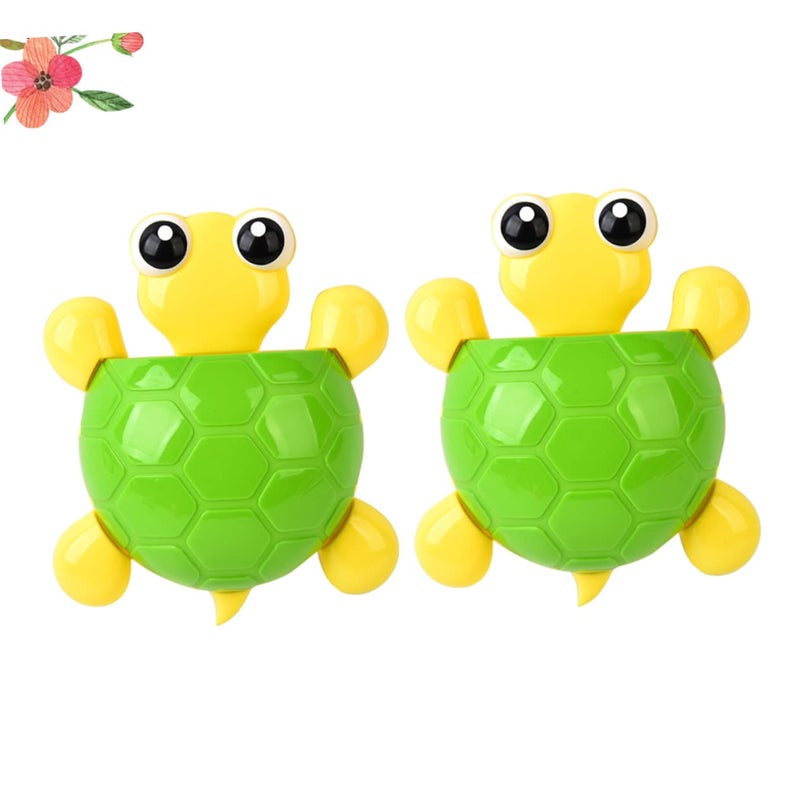 Green Turtle Suction Cup Toothbrush Holder Rack 2 Pack Bathroom Organizer Storage - Image 3