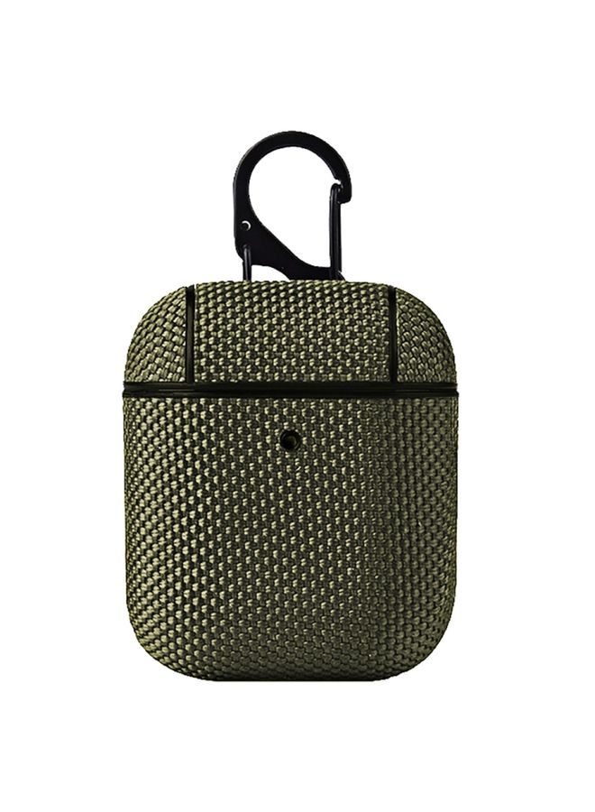 Case Cover Business Cloth Earphone Protective Case with Hook For AirPods 1 / 2 Green