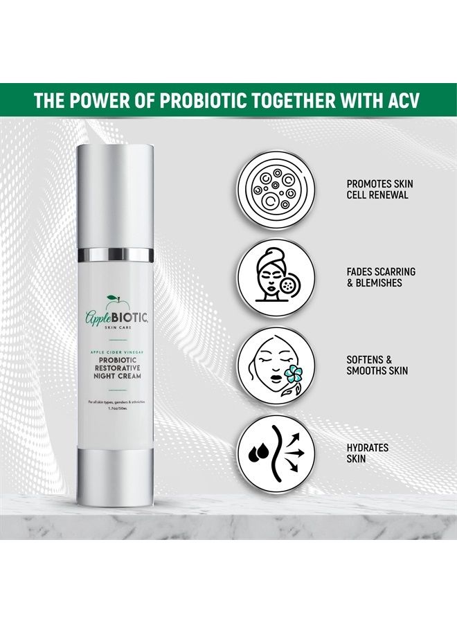 AppleBiotic Apple Cider Vinegar Restorative Night Cream - Overnight Firming, Smoothing Cream with African Green Coffee, Green Tea, Chamomile & Probiotic Extracts for Dry, Oily, Sensitive Skin, Men & Women - Image 2
