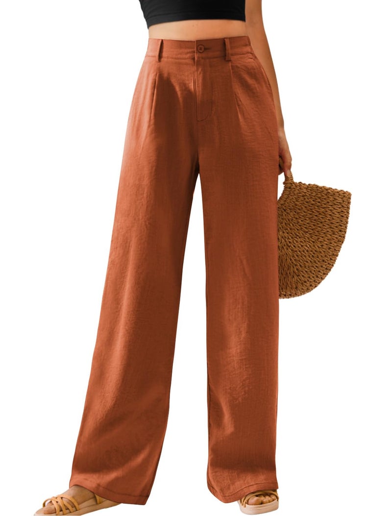 Feiersi Womens Casual Wide Leg Pants High Waisted Button Down Straight Long Trousers Palazzo Pants(Orange Yellow,Large) - Image 1