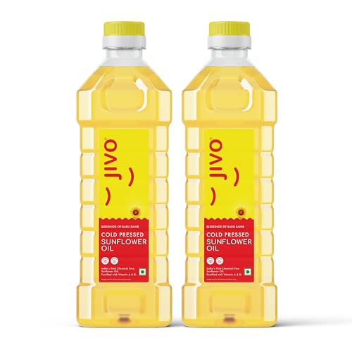 Jivo Cold Pressed Chemical Free Sunflower Oil 1 Litre | Ideal for Roasting, Frying, Baking All Types of Cuisines | Healthy Cooking Oil for Daily Use | Pack of 2 Litres - Image 1