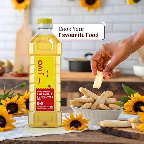 Jivo Cold Pressed Chemical Free Sunflower Oil 1 Litre | Ideal for Roasting, Frying, Baking All Types of Cuisines | Healthy Cooking Oil for Daily Use | Pack of 2 Litres - Image 3