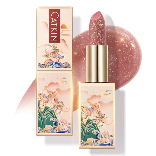 CATKIN Tinted Lip Balm Glitter Lip Stain Ultra Hydrating Lip Moistrurizer Lip Care with Vitamin E Nourishing For Cracked & Dry Lips 0.12 oz C15 Destiny - Wine Red - Image 1