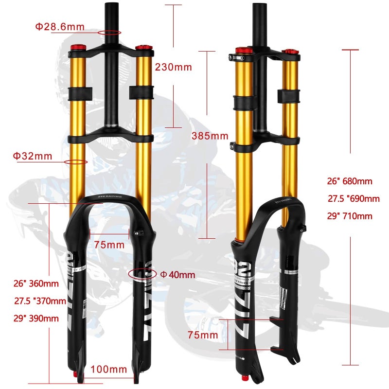 Generic B Bolany Bike Suspension Fork 26/27.5/29" for Mountain Bike DH Air Double Shoulder Downhill Rappelling Shock Absorber Straight Tube Ultralight Bicycle Shock Absorber Rebound Adjust  - Image 2
