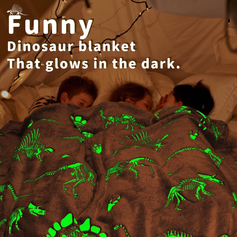 Gitrat Glow in The Dark Blanket Dinosaur Throw Blanket for Boys Kids Soft Warm Cozy Cute Dino Blanket Unique Dinosaurs Toys Gifts Gray Glowing Dinosaur Room Decor Blankets for Girls Teens 50"x60" - Image 3