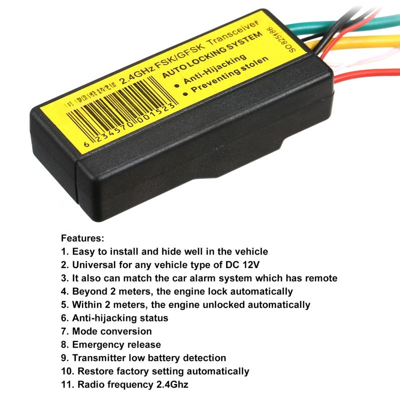 مُثبط محرك السيارة: جهاز مضاد للسرقة أسود بتردد 2.4 جيجاهيرتز - وضمانات مضادة للاختطاف وآليات التنبيه، تصميم سهل الاستخدام للسيارات التي تعمل ب12 فولت مع بطارية طويلة الأمد - Image 4