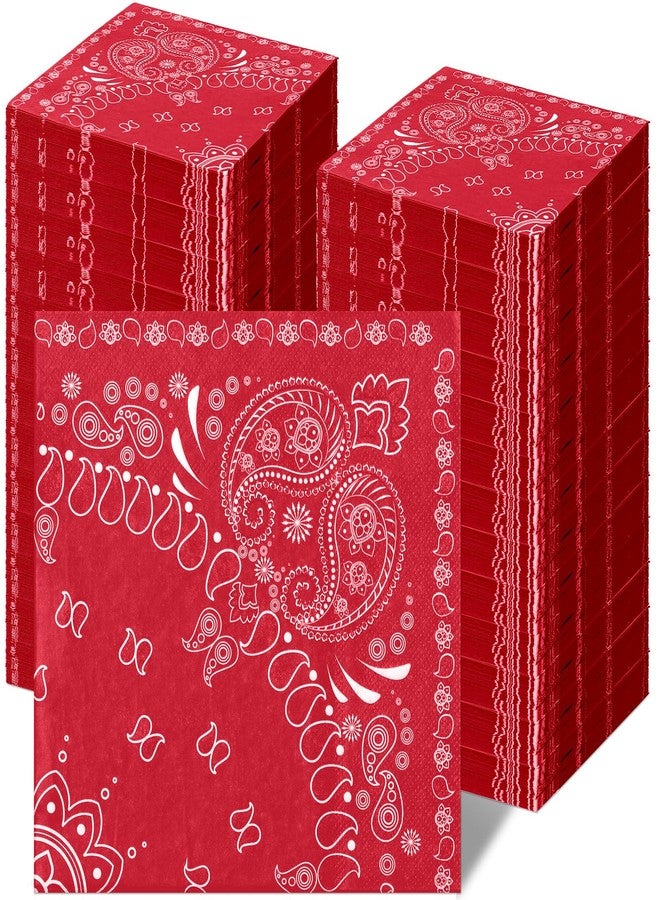 Teling 200 Pcs Western Bandana Napkins 2 Ply Bandana Paper Napkins Bulk Disposable Paisley Print Cocktail Napkin for Western Cowboy Theme Birthday Party Supplies, 6.3 * 6.3"(Red) - Image 1