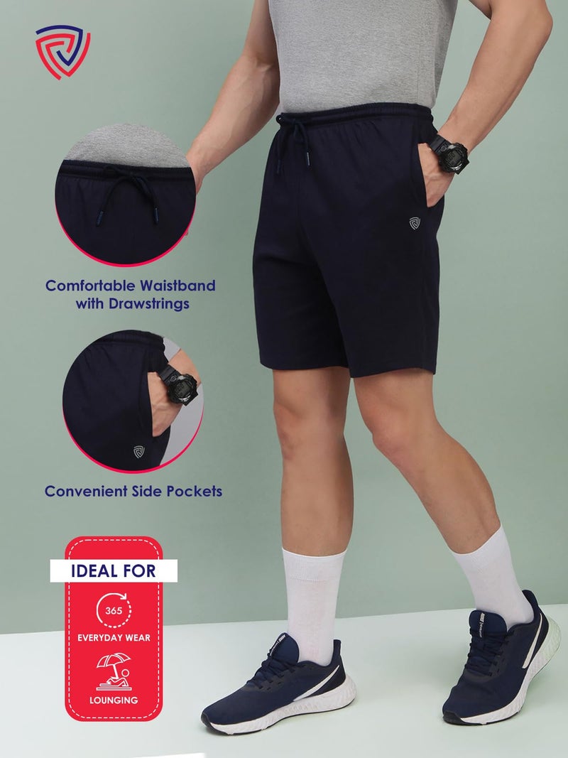 Lux Cozi Men's Cotton Regular Fit Solid Shorts with Side Pockets_COZI_2141_NB_DRKGRY_M_2PC - Image 4