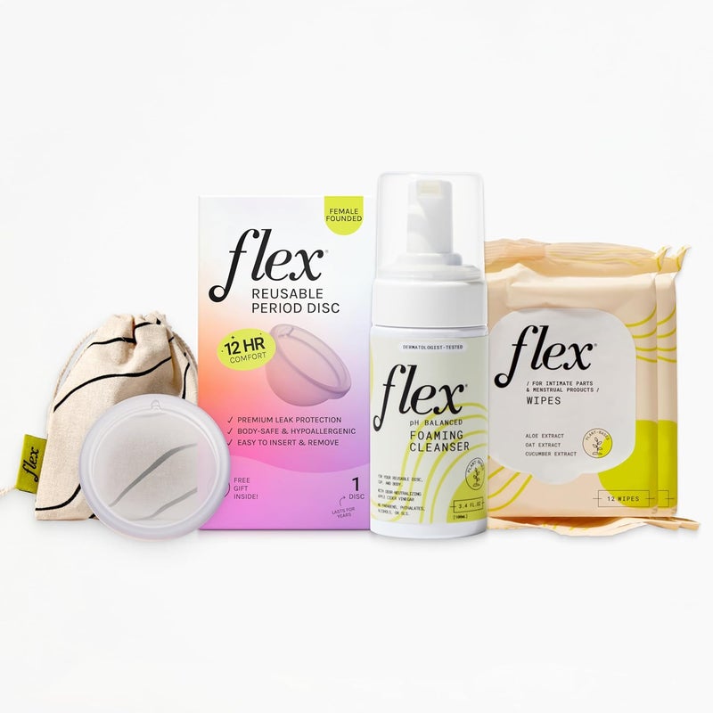 FLEX Reusable Disc Starter Bundle | Reusable Menstrual Disc with Wash and 2 Packs Wipes - Image 1