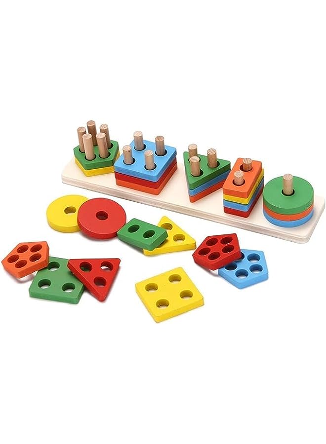 vesus Stacking Toys for Toddlers and Kids Preschool Educational Toys | Shape Color Recognition Geometric Blocks Matching Puzzle with Lacing String | Learning Puzzles Gift for Babies - Image 1