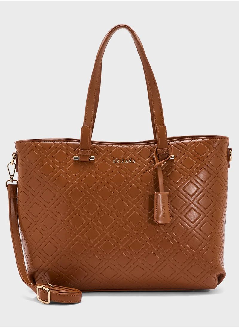 خزانة Faux Quilt Tote Bag With Multiple Compartments