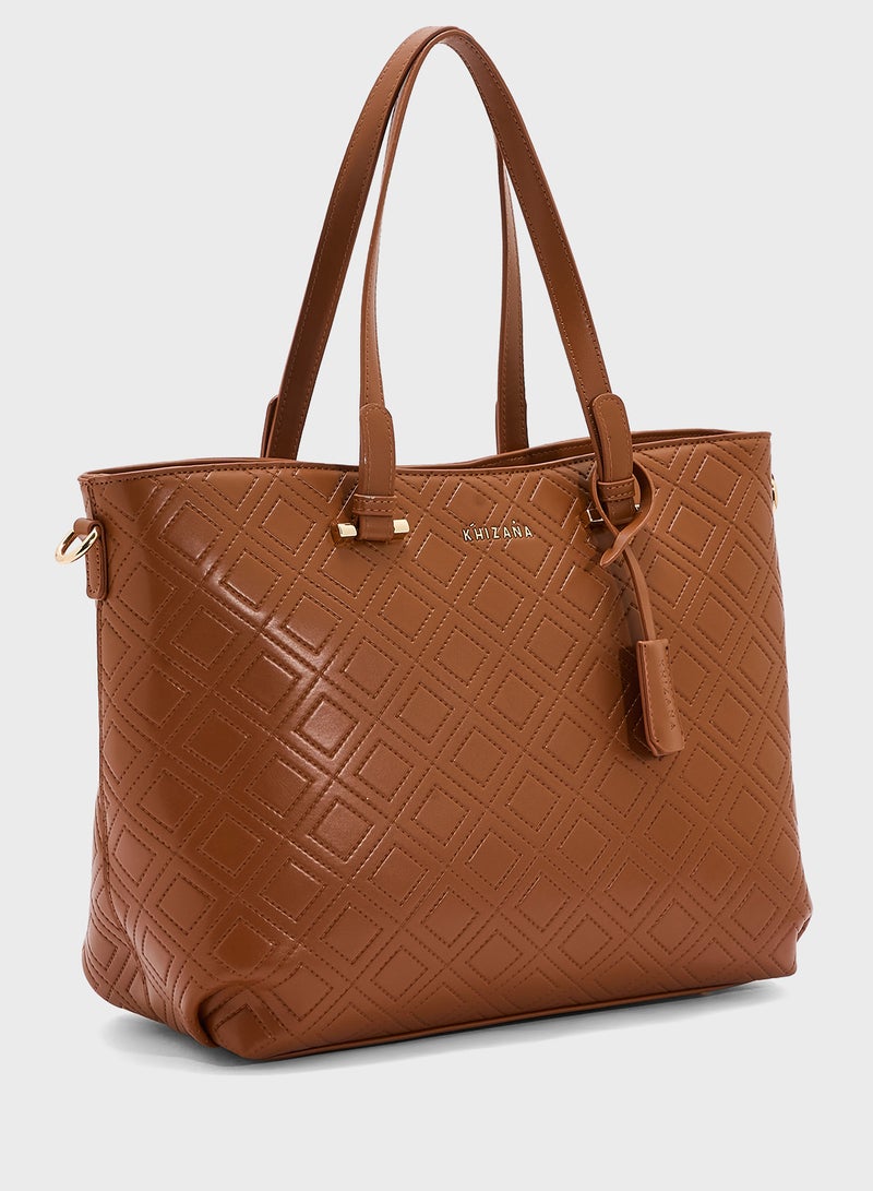 Khizana Faux Quilt Tote Bag With Multiple Compartments  - Image 3