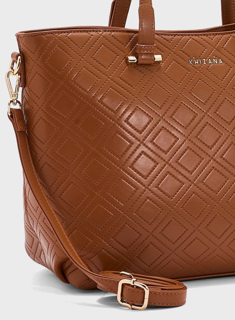 Khizana Faux Quilt Tote Bag With Multiple Compartments  - Image 4