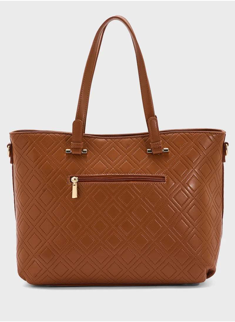 خزانة Faux Quilt Tote Bag With Multiple Compartments