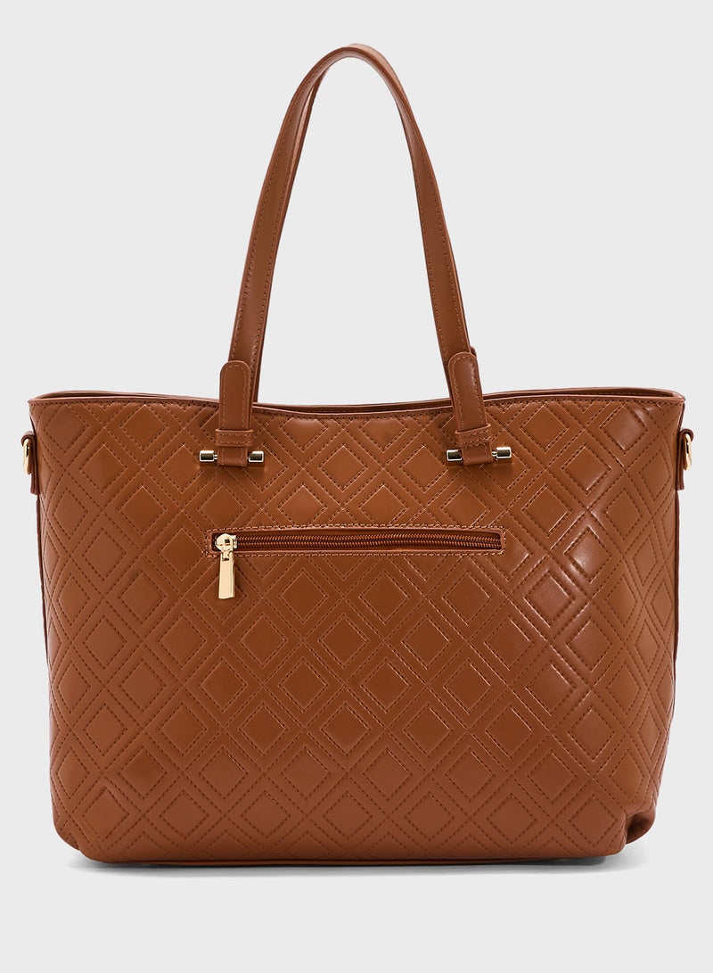 Khizana Faux Quilt Tote Bag With Multiple Compartments  - Image 2