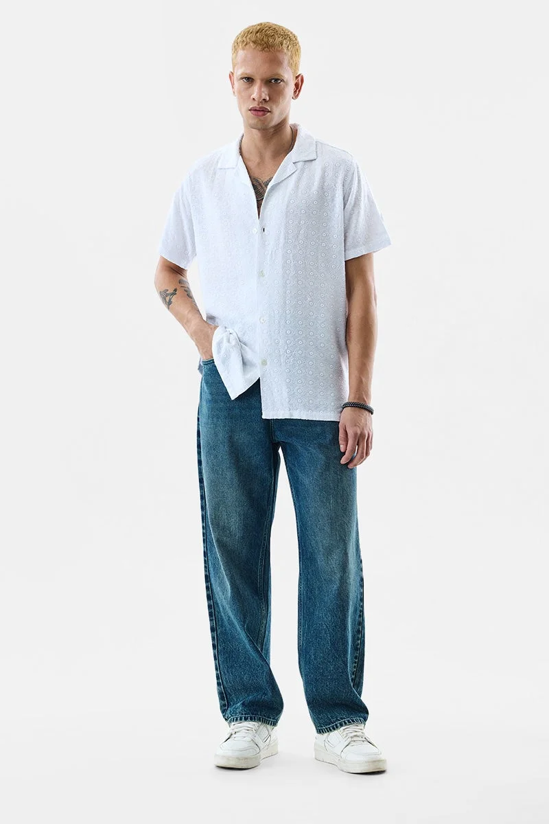 سنيتش White Textured Half Sleeve Boxy Shirt